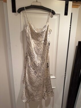 cinq a sept Ivory Slip Dress with Navy Black Print
